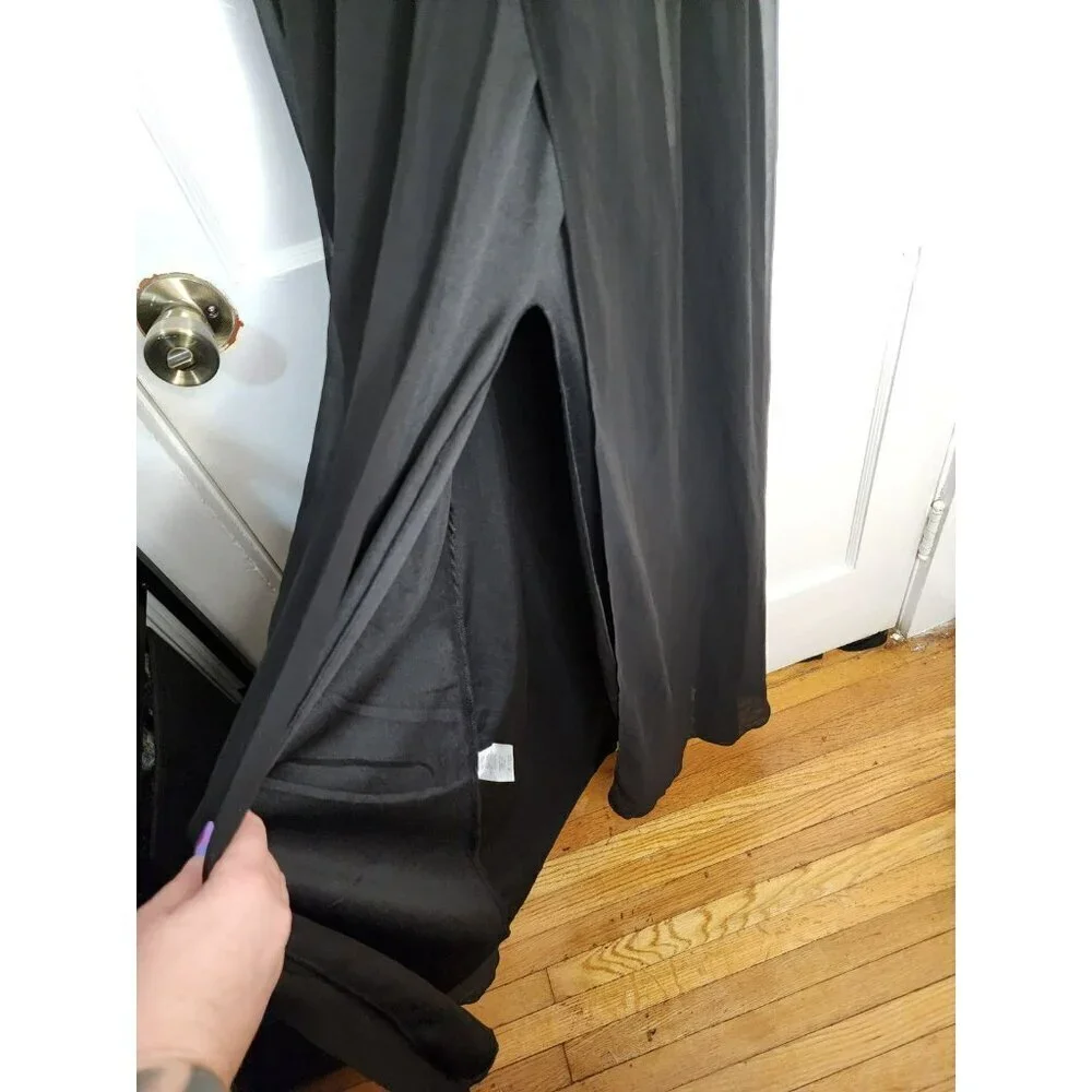 Size 0 City Triangles Black Formal Maxi Dress High Slit Lace Structured Bodice